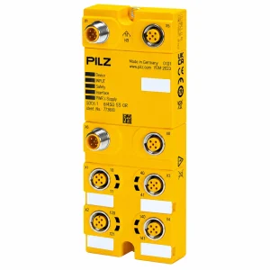 Жёлтое устройство PILZ на белом фоне